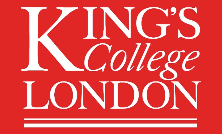 Kings College London - The Times of Abuja Kings College London logo in white serif typography on a red background with three white stripes underneath