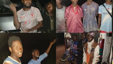 Rescued passengers - The Times of Abuja Nighttime collage of men posing outdoors near cars in casual and athletic outfits.