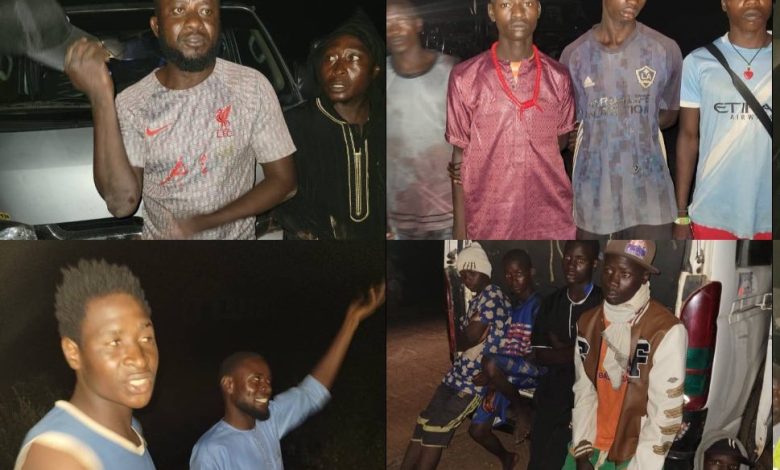 Rescued passengers - The Times of Abuja Nighttime collage of men posing outdoors near cars in casual and athletic outfits.