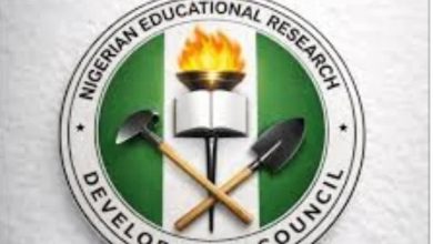 Logo of the Nigerian Educational Research Development Council: a green‑white‑green circular emblem with a burning torch over an open book and crossed hammer and shovel, surrounded by the organization’s name.
